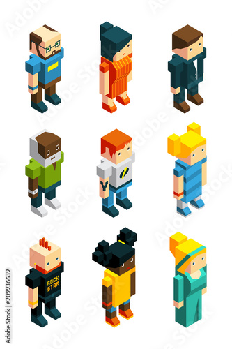 3D low poly peoples. Isometric user icons set