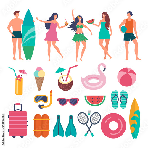 Various characters of summer travellers. Vector illustrations of peoples