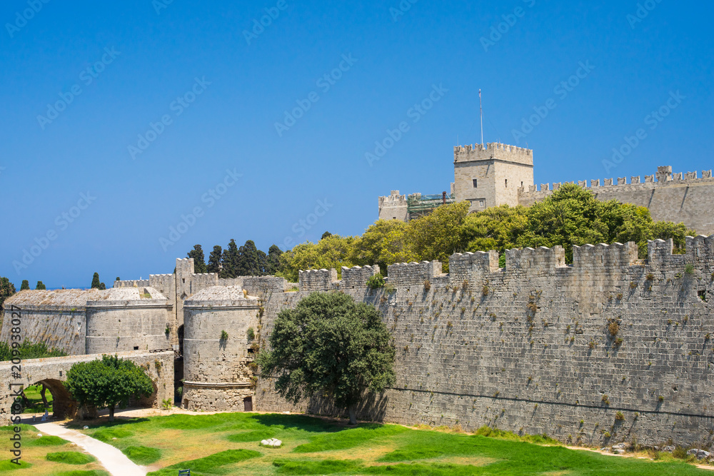 Wall of the medieval Old Town Rhodes Greece Europe