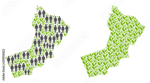 People population and eco Yemen map. Vector pattern of Yemen map created of randomized crowd and agriculture items in different sizes. Abstract social plan of nation community cartography.