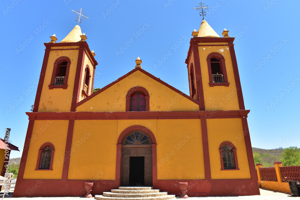 yellow church in tropical Baja, Mexico yellow church in tropical Baja, Mexico