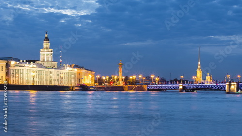 Kunstkamera and Peter and Paul fortress at white night, St. Petersburg, Russia