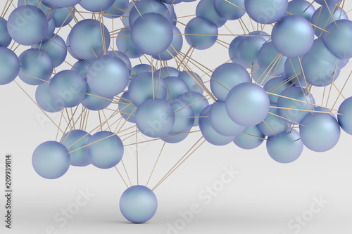 Abstract 3d rendering of modern background with spheres. Futuristic shape, network concept. Design for poster, cover, branding, banner, placard