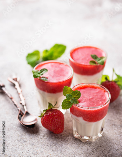 Delicious dessert panna cotta with strawberry