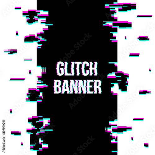 Creative vector illustration of glitch style distorted banner isolated on transparent background. For art template design, list, page, blank, mockup, booklet, print, book, card, ad, sheet a4.