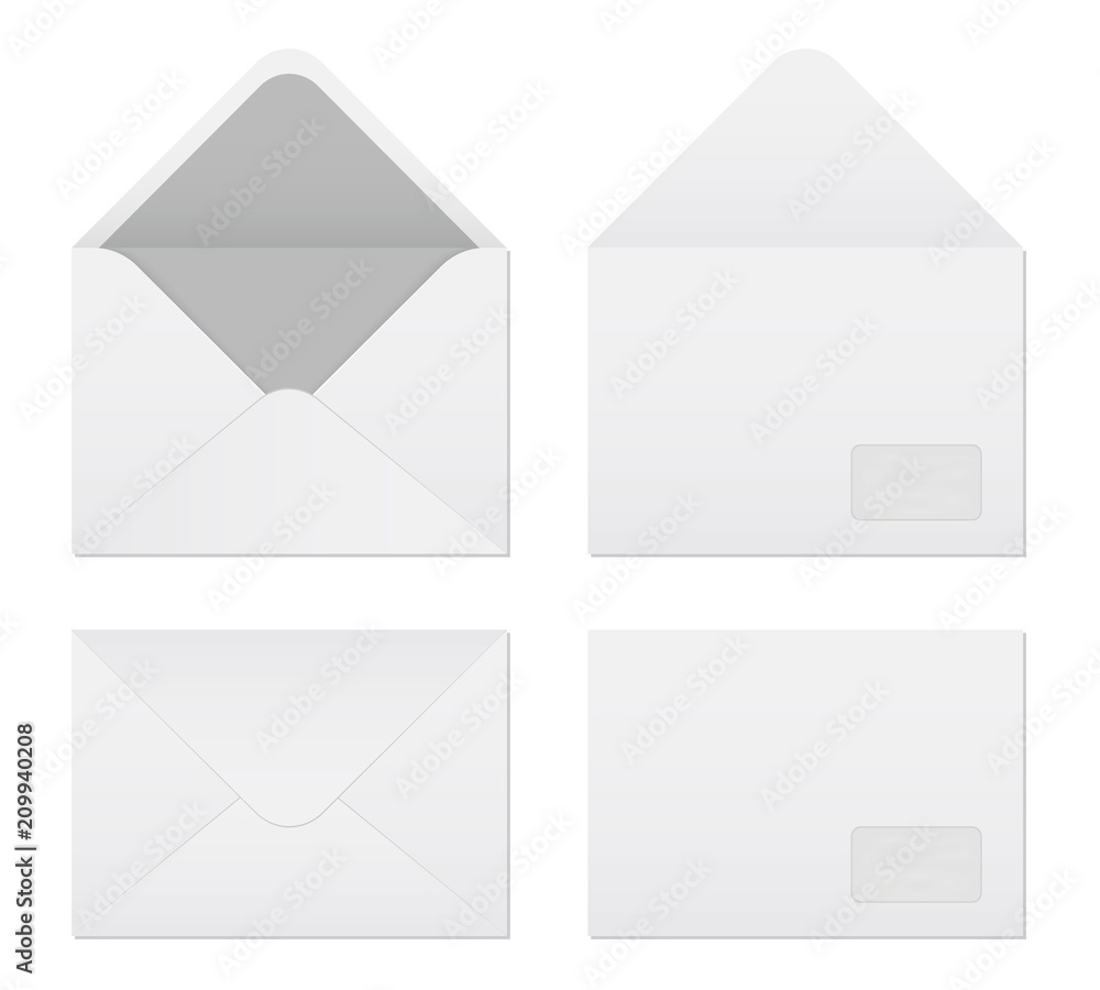 Creative vector illustration of white blank paper envelopes template set isolated on transparent background. International standard sizes. Art design empty example packing letter. Graphic element Creative vector illustration of white blank paper envelopes template set isolated on transparent background. International standard sizes. Art design empty example packing letter. Graphic element