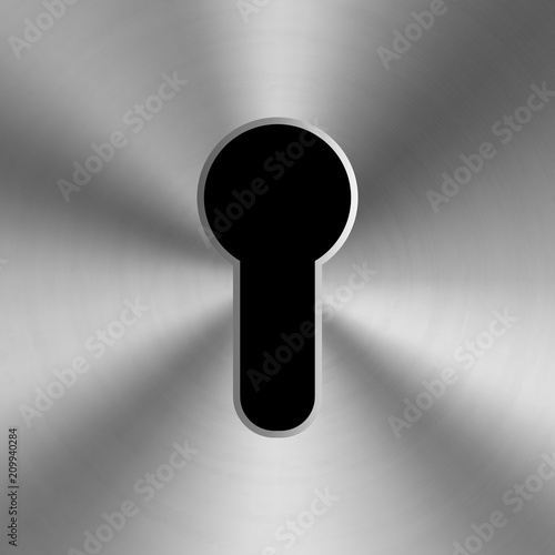 Creative vector illustration of realistic bright glossy metal keyhole isolated on transparent background. Art design silhouette for key. Abstract concept graphic element
