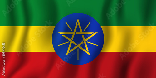 Ethiopia realistic waving flag vector illustration. National country background symbol. Independence day