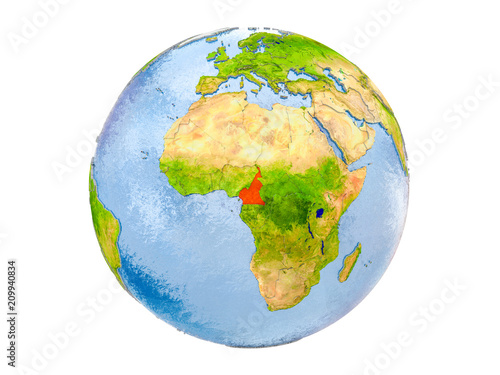Cameroon on globe isolated