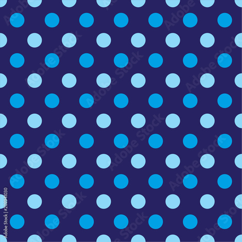 Seamless blue, indigo, navy blue and cyan bright colourful dot pattern background. Ideal for gift wrapping paper or birthday party designs.