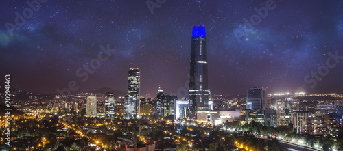 Panoramic view of Providencia and Las Condes districts with Costanera Center skyscraper,