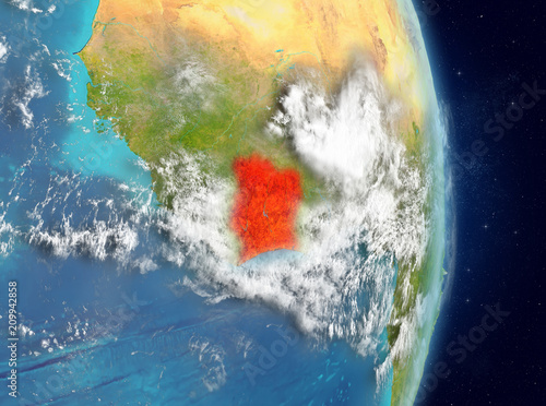 Orbit view of Ivory Coast in red