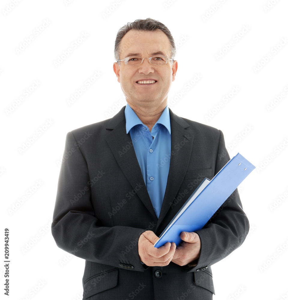 Portrait of male teacher with clipboard on white background Portrait of male teacher with clipboard on white background