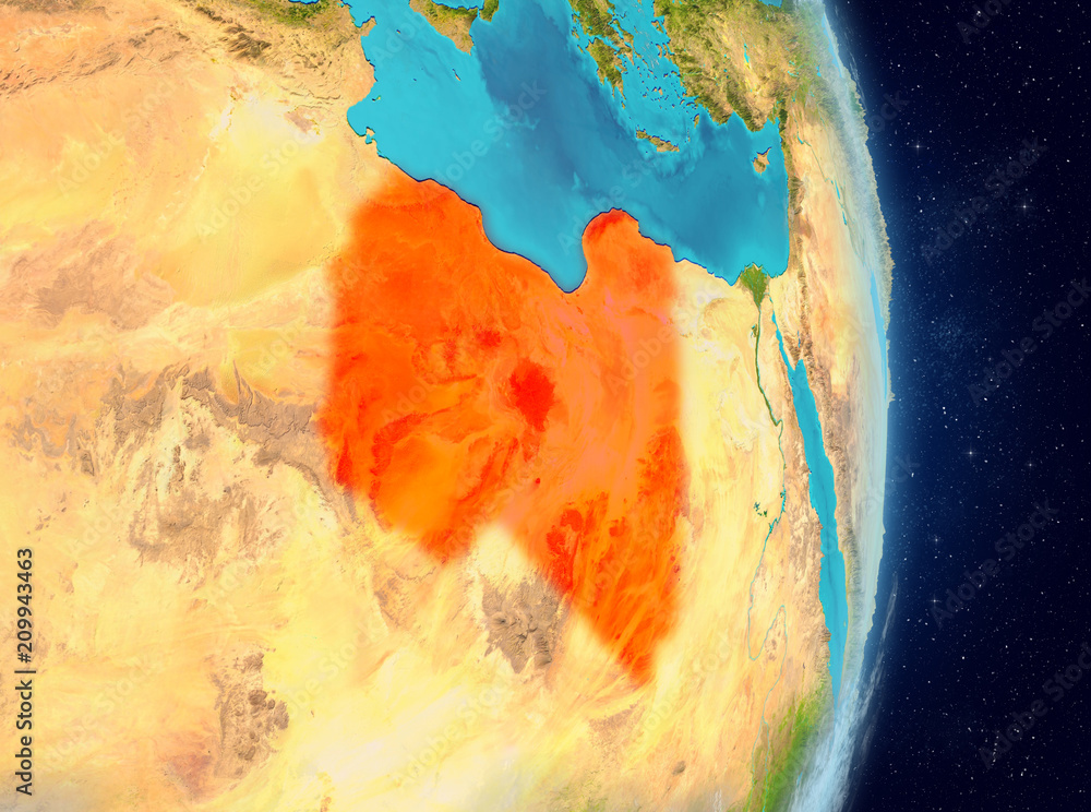 Orbit view of Libya in red