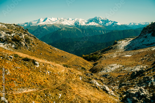 Mountains of the Republic view of the forest from the top of the ridge. The rise of the observation deck. adygeya republic. Caucasus, Russia. Top view, forest photo