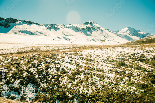 snow-capped peaks  drink coffee in the mountains. Snow-capped mountains of Adygea