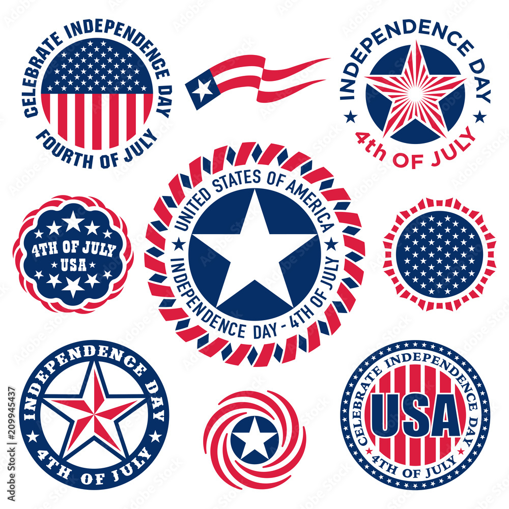 Obraz premium Collection of Fourth of July vintage labels commemorating United States Independence