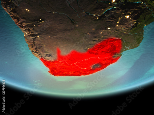 South Africa at night on Earth