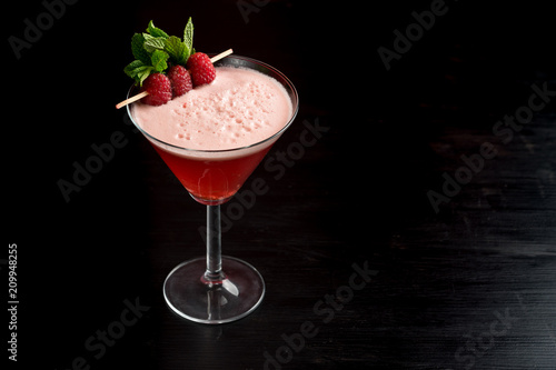 raspberry cosmopolitan martini vodka cocktail drink bar mint garnish ice bartender