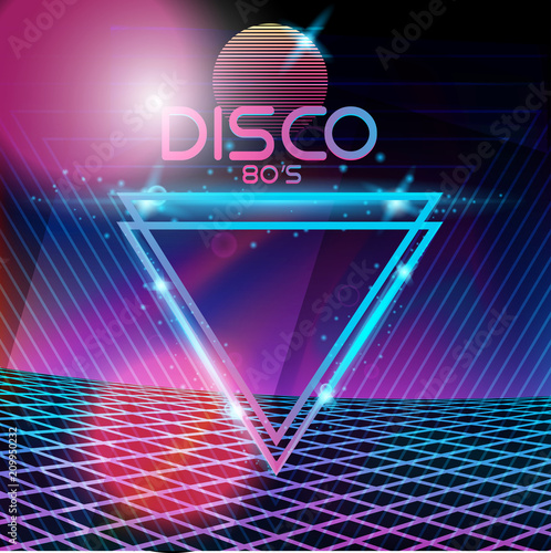 Retro style 80s disco design neon