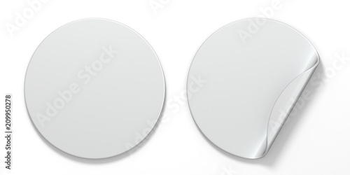 Blank white circle stickers with curved corner 3D