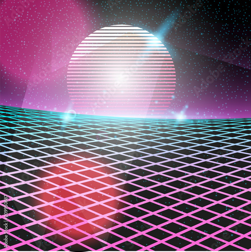 Retro style 80s disco design neon