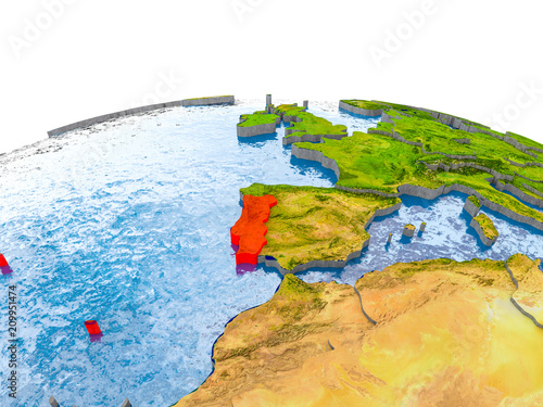 Portugal on model of Earth