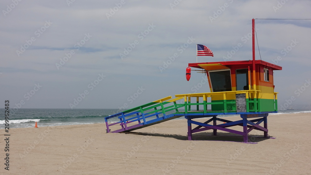 A life guard tower in Venice Beach, CA is painted in rainbow colors for LBGT Pride month A life guard tower in Venice Beach, CA is painted in rainbow colors for LBGT Pride month