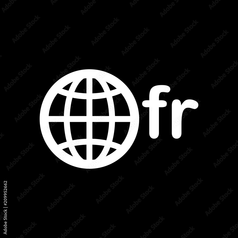 domain of France, globe and fr. White icon on black background. domain of France, globe and fr. White icon on black background.