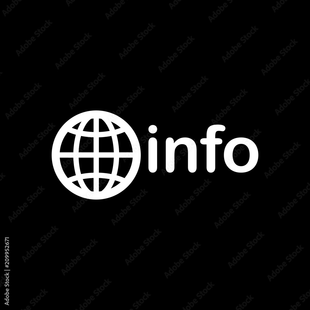 domain for information resources, globe and info. White icon on domain for information resources, globe and info. White icon on