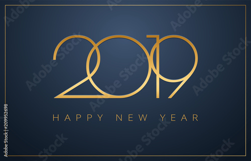Sleek 2019 Happy New Year background. Golden design for Christmas and New Year 2019 greeting cards vector