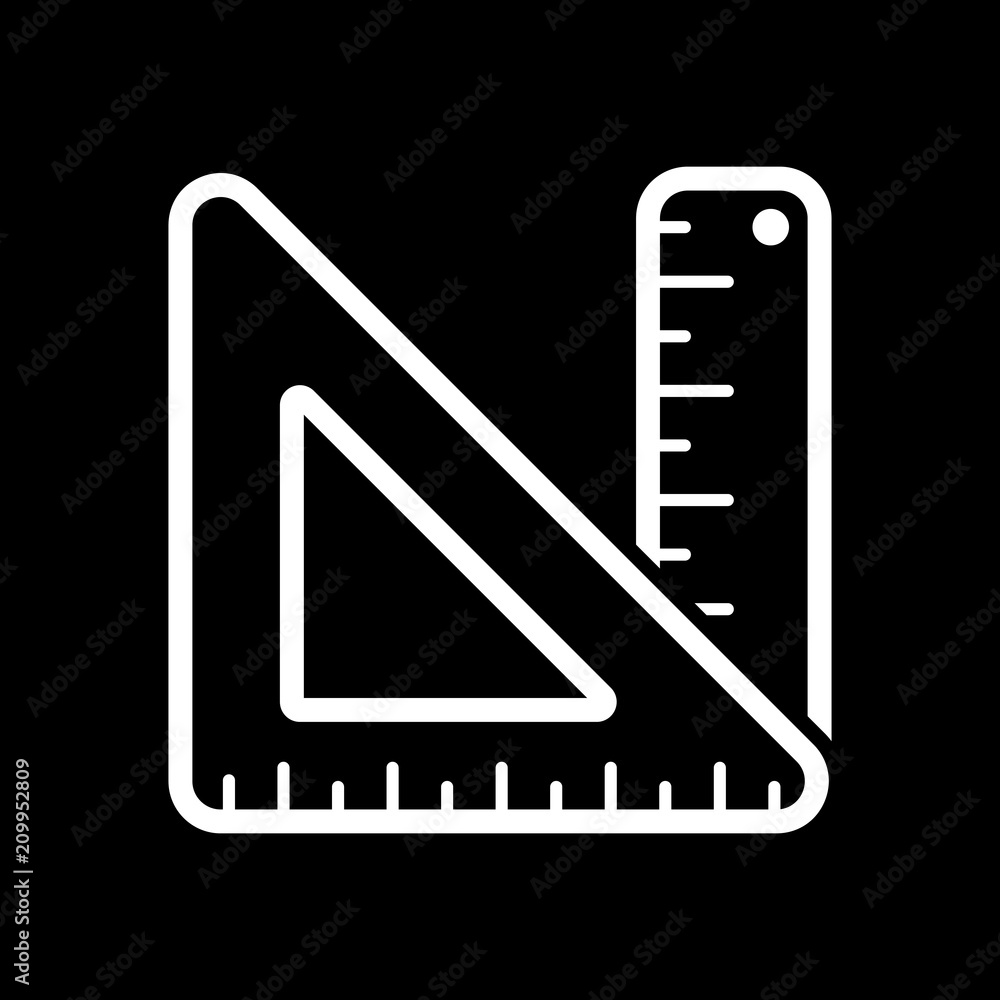 simple ruler and triangle. White icon on black background. Inver simple ruler and triangle. White icon on black background. Inver