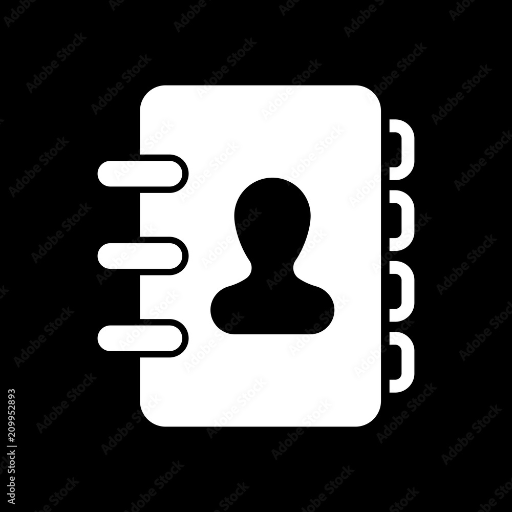 address book with person on cover. simple icon. White icon on bl