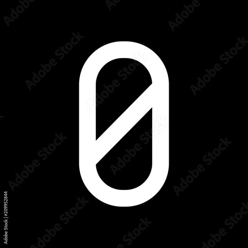 Number zero, numeral, simple letter. White icon on black backgro