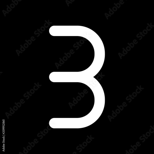 Number three, numeral, simple letter. White icon on black backgr