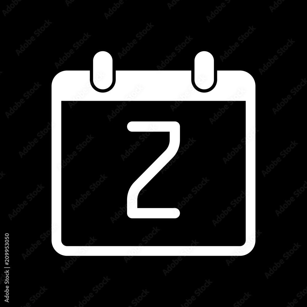 calendar with 2 day, simple icon. White icon on black background calendar with 2 day, simple icon. White icon on black background