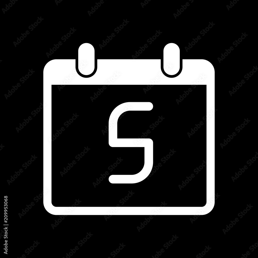 calendar with 5 day, simple icon. White icon on black background calendar with 5 day, simple icon. White icon on black background