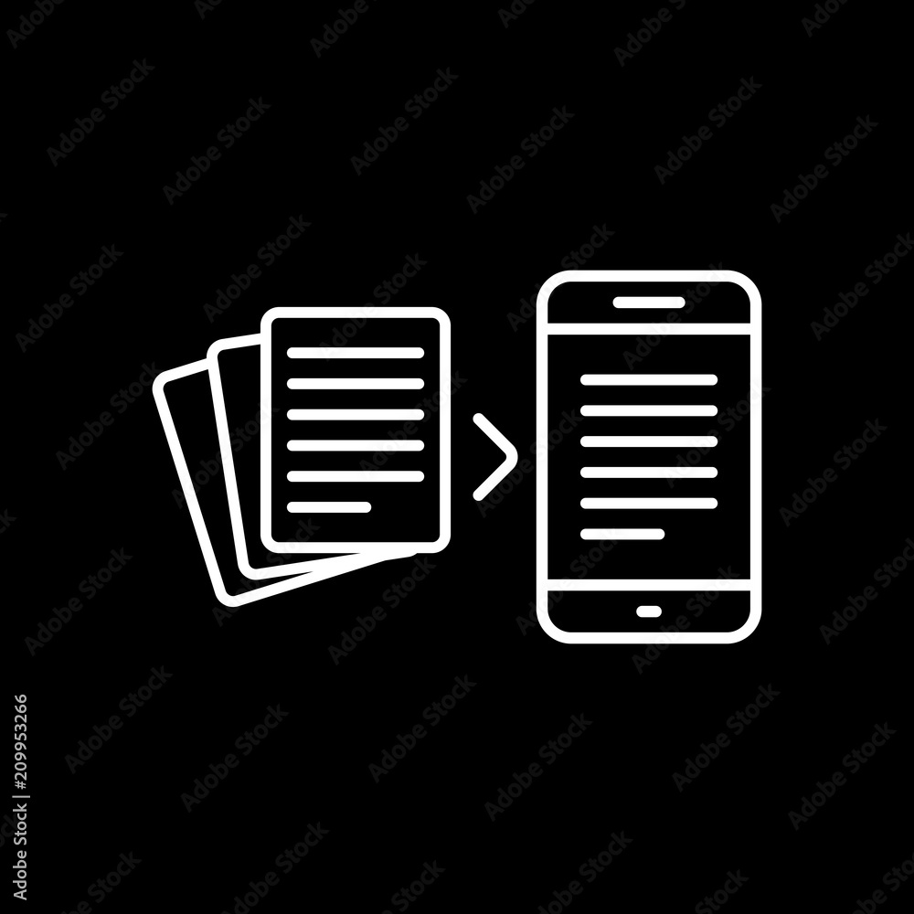 Convert to electronic document. White icon on black background. Convert to electronic document. White icon on black background.