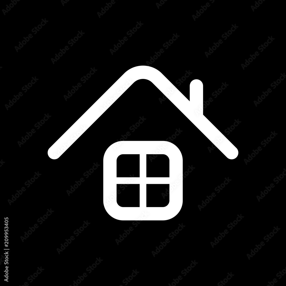 Simple house icon. White icon on black background. Inversion