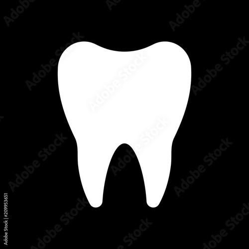 Silhouette of tooth. Simple icon. White icon on black background