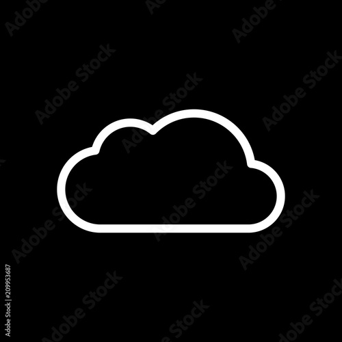 Simple cloud. Linear symbol with thin outline. White icon on bla