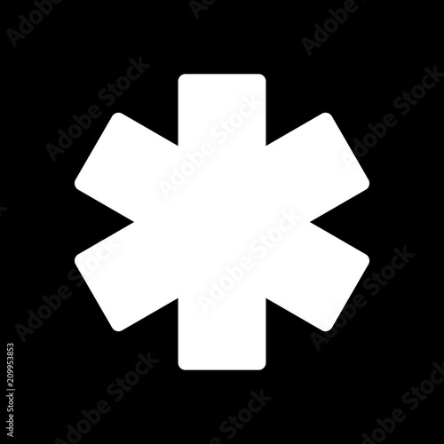 star of life. White icon on black background. Inversion