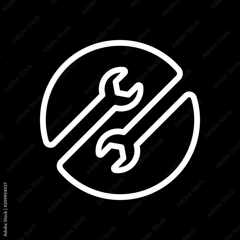 Repair service. Linear, thin outline. White icon on black backgr Repair service. Linear, thin outline. White icon on black backgr