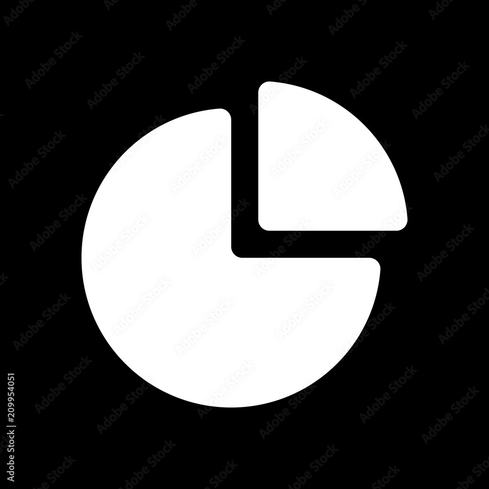 Business pie chart icon. White icon on black background. Inversi Business pie chart icon. White icon on black background. Inversi