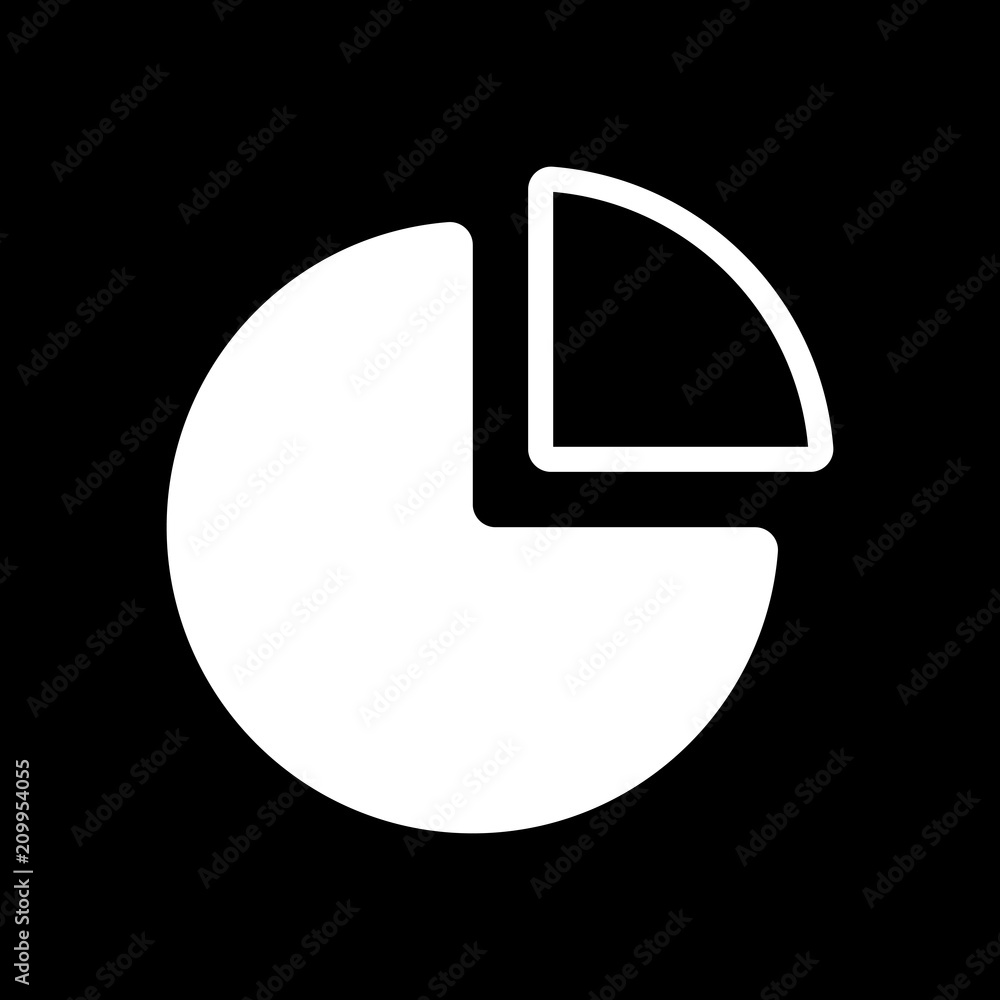 Business pie chart icon. White icon on black background. Inversi Business pie chart icon. White icon on black background. Inversi