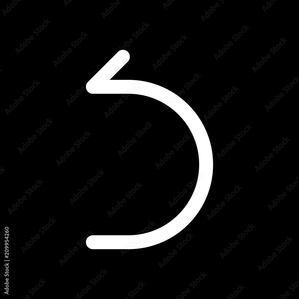 Simple arrow, backward. Linear, thin outline. White icon on blac Simple arrow, backward. Linear, thin outline. White icon on blac
