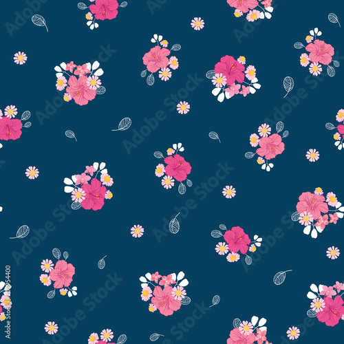 Ditsy pink tropical flowers seamless pattern design. Great for summer fabric,...
