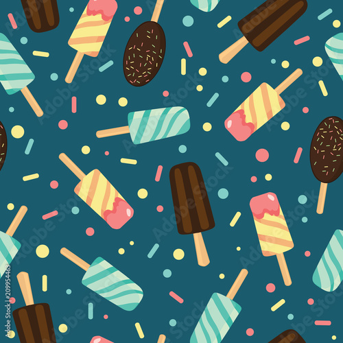 Yummy ice cream and candy seamless repeat pattern. Great for yummy summer des...