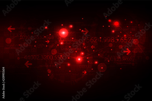 Digital communication network on a dark red background.