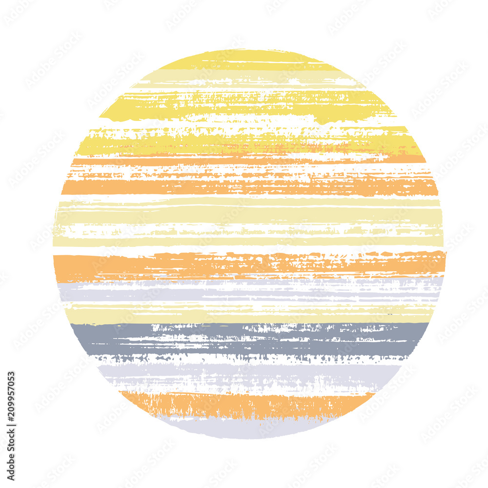 Circle geometric shape of horizontal stripes with paint textire. Logo vector element.